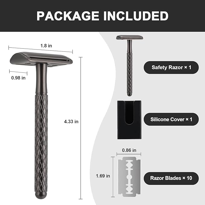 Single Blade Safety Razor for Men with Silicone Cover & 10 Blades Double Edge Safety Razor for Travel Metal Eco-Friendly Reusable Razor for Shaving (Matte Black)-BrightBean Baby