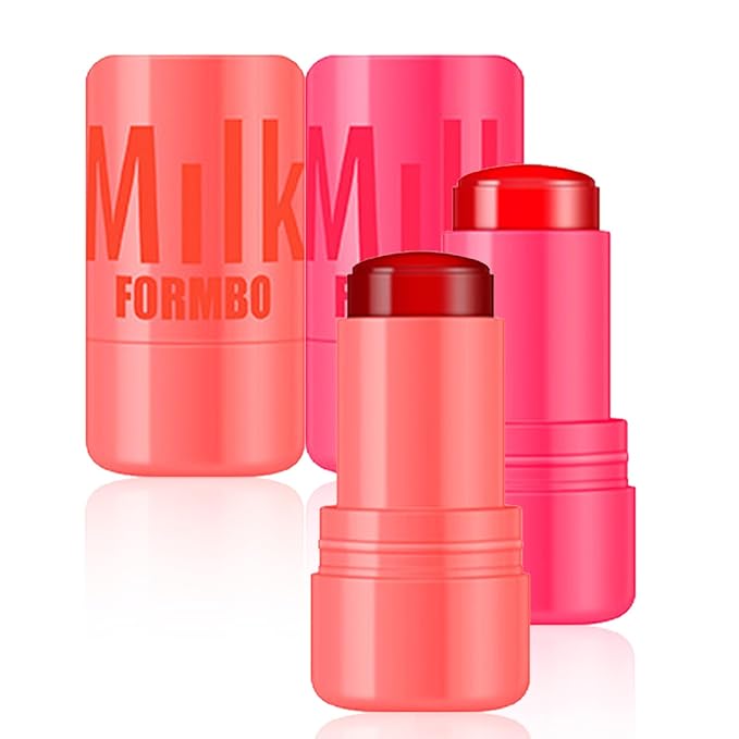 2 Pcs Milk Jelly Blush,Jelly Tint Blush Stick Sheer Lip & Cheek Stain Milk Cooling Water Jelly Tint Long Lasting Face Blushes, Lip Gloss Cheek Solid Moisturizer Stick (01#+02#)-BrightBean Baby