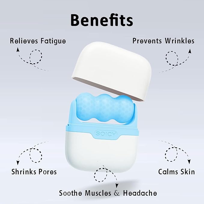 Ice Roller for Face and Eyes - Facial Skin Care Tools with 2 in 1 Face Roller and Travel Case, Self Care Gift for Men Women (Blue)-BrightBean Baby