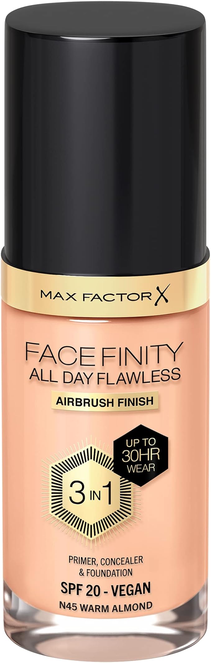 Max Factor Facefinity All Day Flawless 3 In 1 Foundation SPF 20, No. 45 Warm Almond-BrightBean Baby