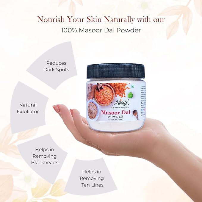 100% Natural Masoor Dal Powder | (3.5 Oz) Organic Lentils Powder for Face & Skin | Red Lentils Powder for Natural Face Pack | Dried Masoor Dal Cleansing Powder & Skin Brightener for Face-BrightBean Baby
