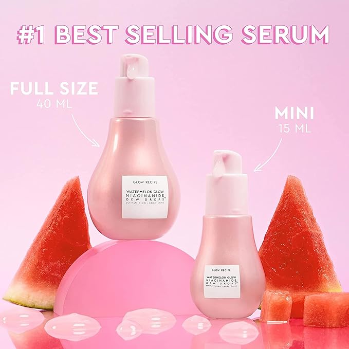 Glow Recipe Watermelon Niacinamide Dew Drops - Brightening, Plumping Hydrating Face Serum, Makeup Primer + Liquid Highlighter with Hyaluronic Acid - Dewy & Glowing Korean Skin Care (40ml)-BrightBean Baby