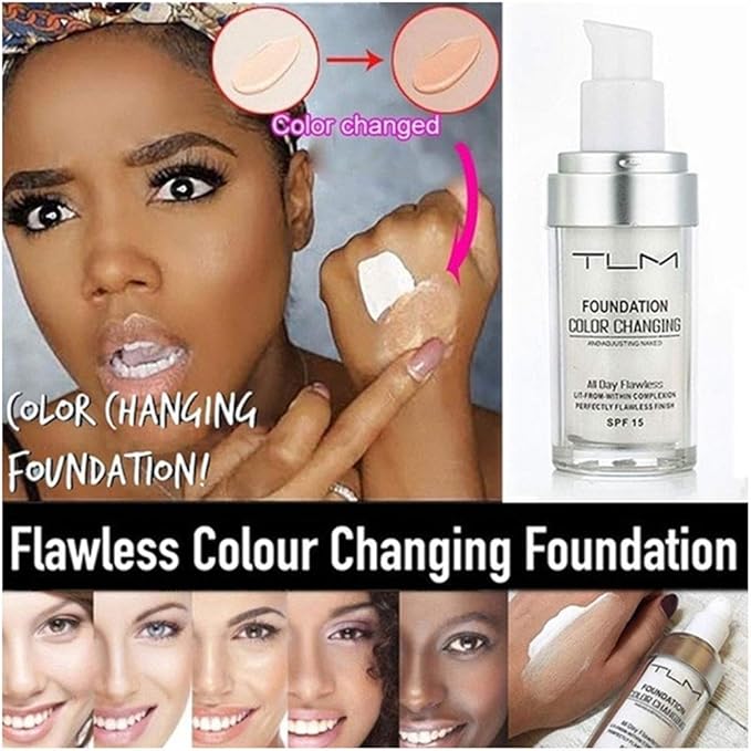 TLM Colour Changing Foundation - Flawless Coverage, Lightweight Formula, Adapts to Skin Tone, Hides Wrinkles & Lines, Hydrating & Long-Lasting, BB Cream Makeup Base Concealer Cover-BrightBean Baby