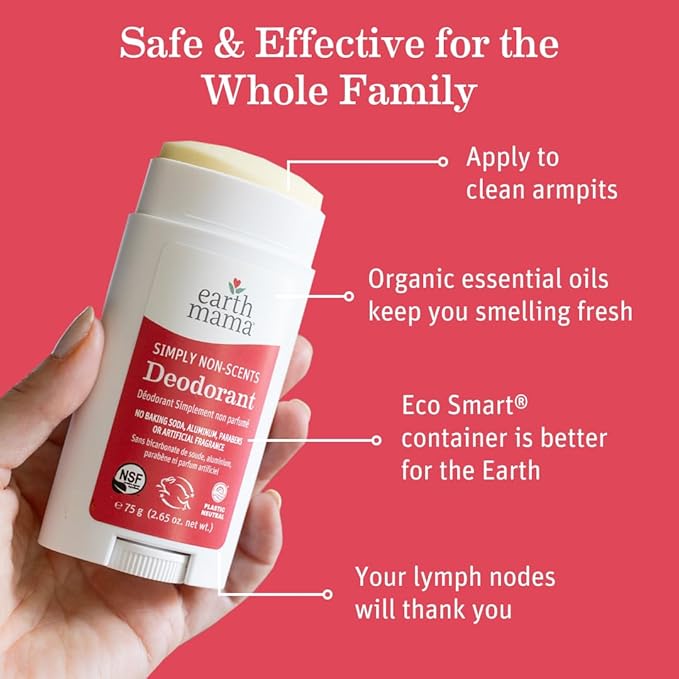 Earth Mama Simply Non-Scents Deodorant | Fragrance-free + Safe for Sensitive Skin, Pregnancy and Breastfeeding, Contains Organic Calendula and Coconut Oil, No Baking Soda or Aluminum, 2.65-Ounce-BrightBean Baby