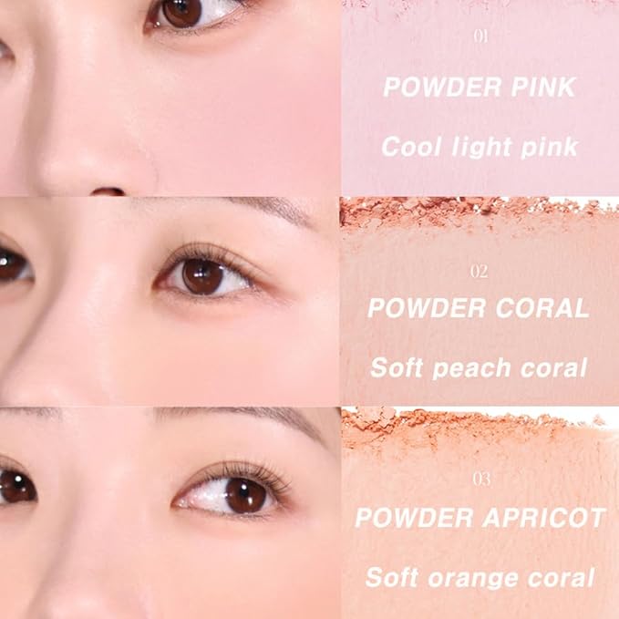 BBIA Ready To Wear Powder Cheek Blush 3 Color ā Buildable & Blendable Soft Blush for Cheeks, Matte & Shimmery Finish, Lightweight, Long-Lasting, Vegan, Korea Face Makeup, 0.19oz (03 POWDER APRICOT)