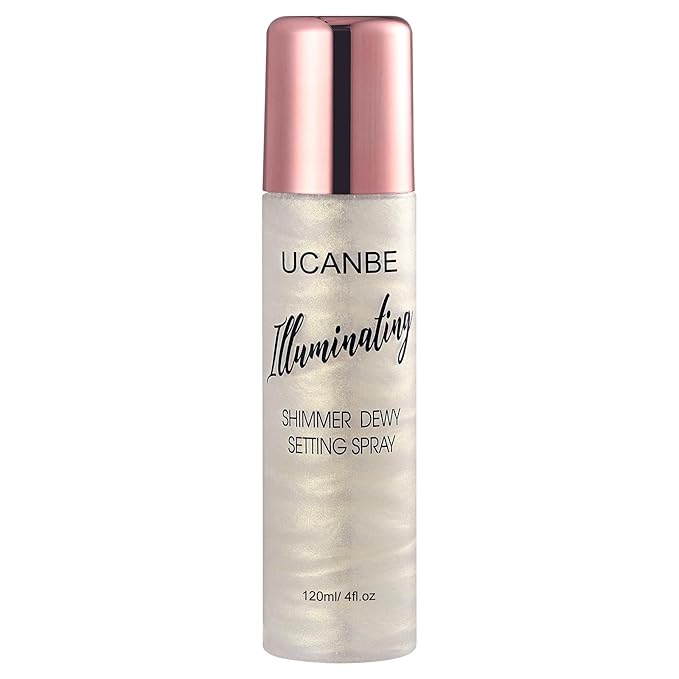 UCANBE Shimmer Dewy Setting Spray – Glowing + Makeup Setting Spray 2 in 1 Lightweight Formula for a Radiant Glow,Long-Lasting Face Mist for Face Body, 4 Fl Oz #Platinum-BrightBean Baby