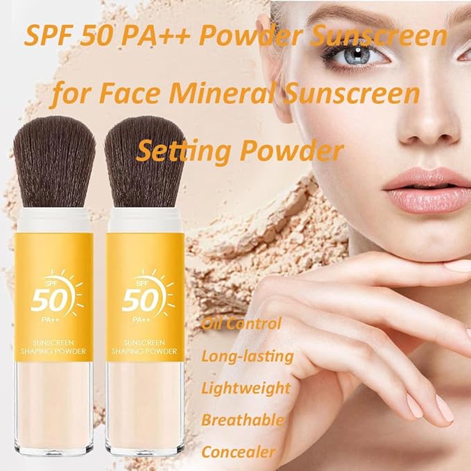 Sunscreen Setting Powder SPF 50 Loose Powder with Brush Natural Mineral Makeup Setting Powder Translucent 0.28 oz for All Skin-2PC-BrightBean Baby