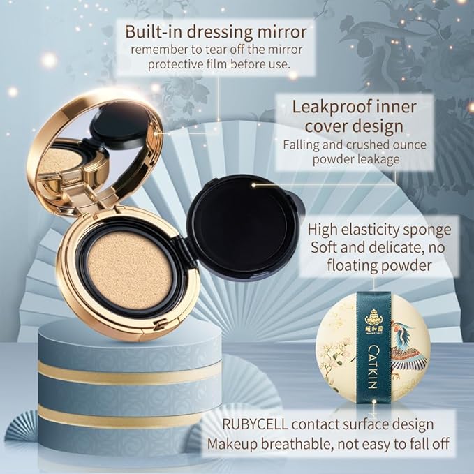 Catkin Phoenix Cushion Foundation Buildable Coverage Anti-Aging Serum Makeup, Sheer Satin Finish, Refill Included, Light Beige 0.46 Oz x 2, C03 VANILLA-BrightBean Baby