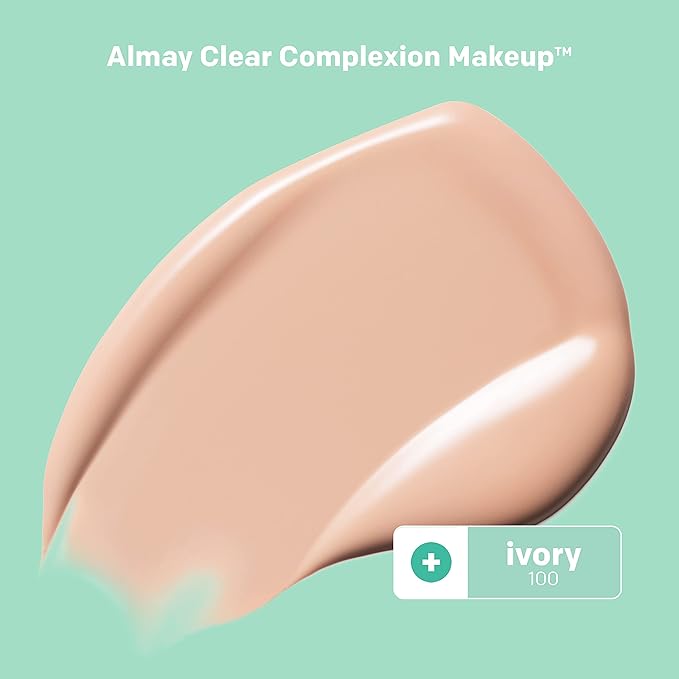 Almay Clear Complexion Acne Foundation Makeup with Salicylic Acid - Lightweight, Medium Coverage, Hypoallergenic-Fragrance Free, for Sensitive Skin , 100 Ivory, 1 fl oz.-BrightBean Baby