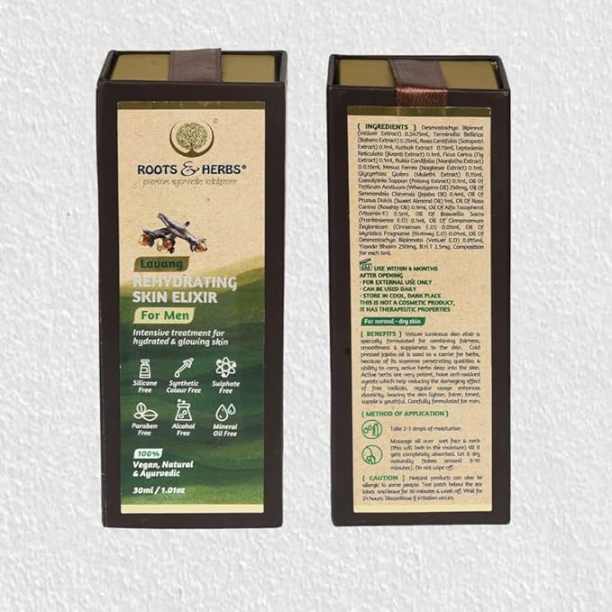 Roots & Herbs Ayurvedic Natural Treatment 100% Vegan No Paraben Lavang Rehydrating Skin Moisturizer Elixir for Men- 50 ML-BrightBean Baby