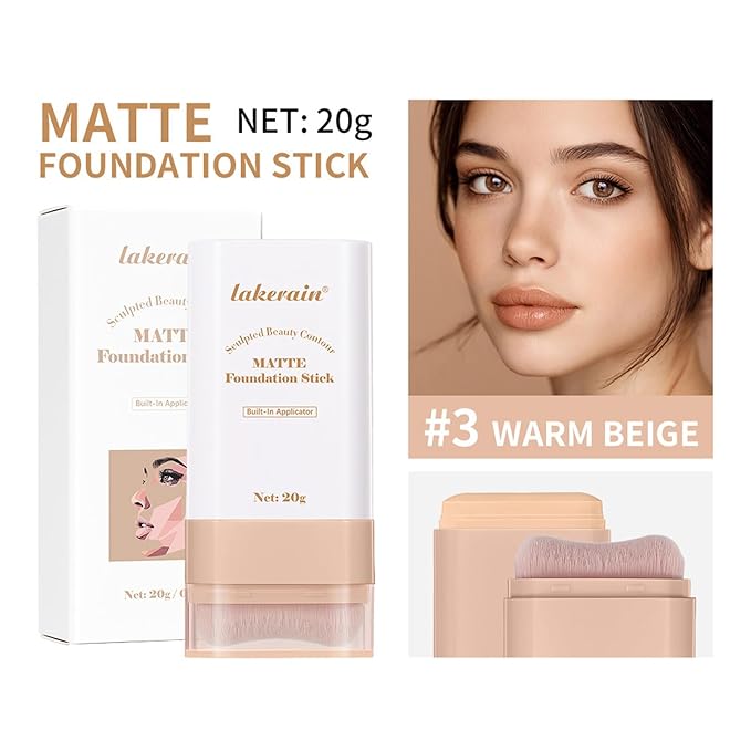 Beauty Balm Serum Boosted Skin Tint, Dual-Ended Eraser Foundation Stick with Brush, Full Coverage Cream Korean Makeup, Long-Lasting Stick for Smooth, Flawless Finish (#3 Warm Beige)-BrightBean Baby