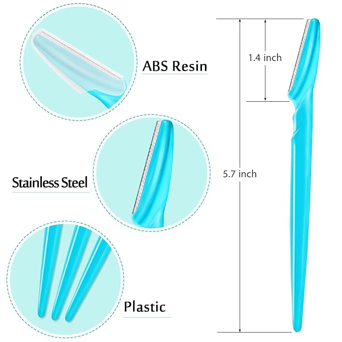 12 Pcs Eyebrow Razors, Face Razors Multipurpose, Exfoliating Dermaplaning Tools, Eyebrow Trimmers Shaver with Safety Cover, Facial Hair Removal for Women Men Body Use (Blue)