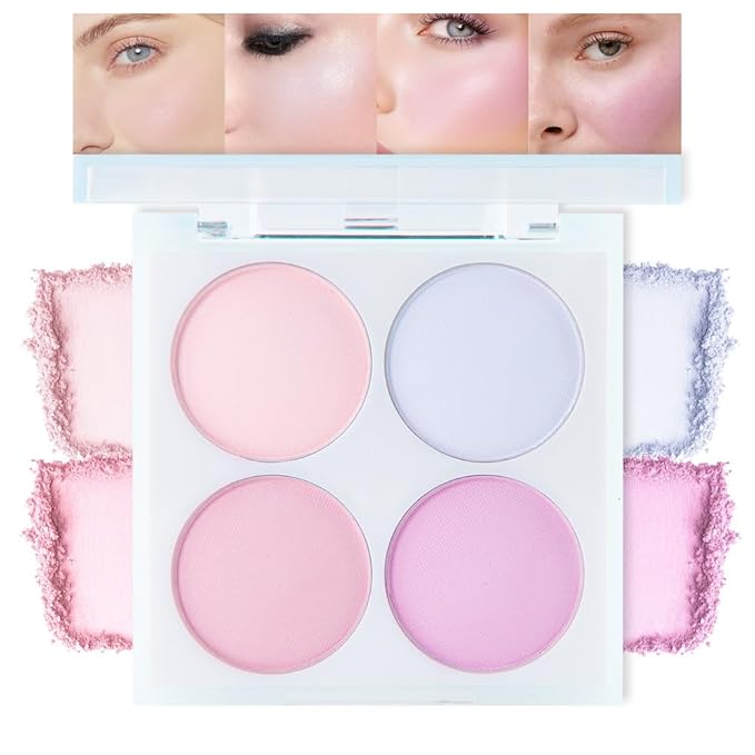 Face Blushes Quads, Matte Blush Makeup Palette, Light Pink Lavender Dark Pink and Mauve Cream Blushes Palette, Makeup for Older Women, Natural Pigmented Paleta de rubor 4 colores