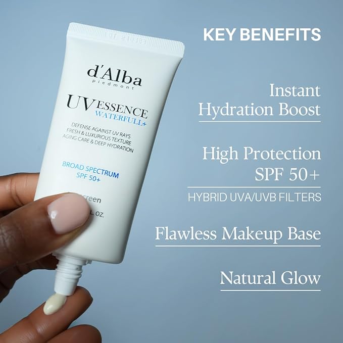 d'alba Piedmont Italian White Truffle Waterfull Essence Sunscreen, Vegan Skincare, Lightweight Sunscreen with BROAD SPECTRUM SPF 50+, Glowy, Safe for all Skin Types, Korean Skin Care (1.69 fl. oz)-BrightBean Baby