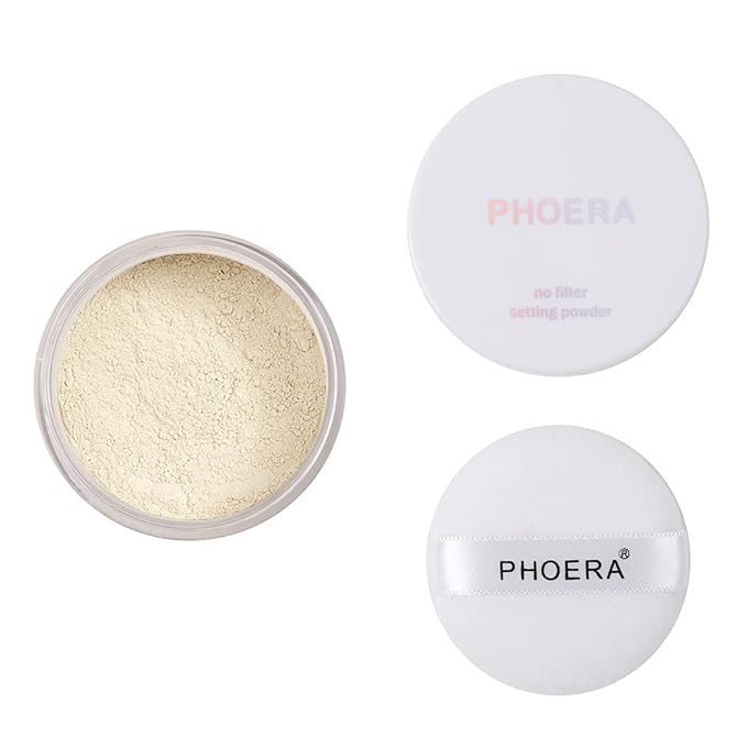 PHOERA Setting Powder Controls Oil,Setting Powder Makeup Light,Loose Powder Makeup Coverage,Loose Setting Powder Mini,0.17oz (01#Translucent)-BrightBean Baby