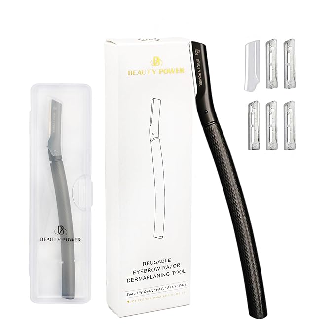 Eyebrow Razor with 6 Blades & Travel Case – Face Razors for Women & Men, Eyebrow Trimmer Shaper with Precision Cover, Facial Shaver & Dermaplaning Tool for Smooth Skin (Black)