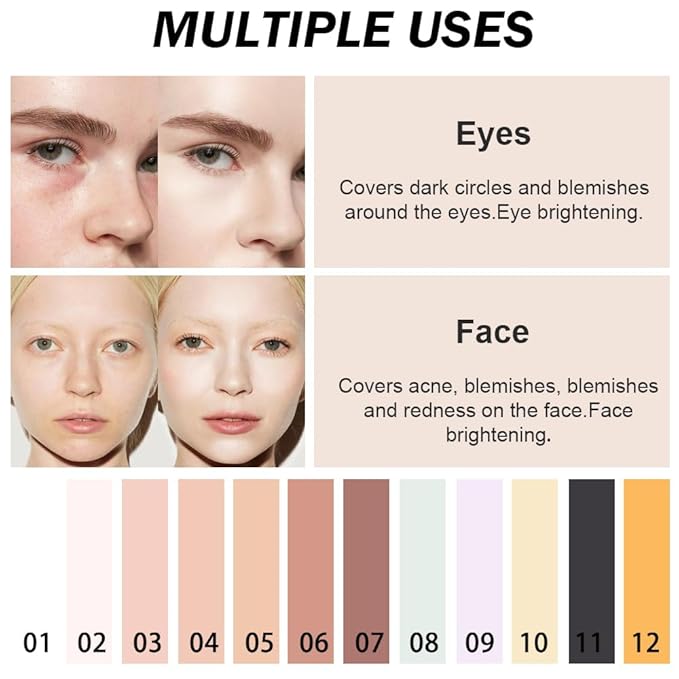 Kaely Color Correcting Concealer,Cream Pot Concealer Full Coverage,under Eye Concealer Palette for Conceals Dark Circles,Waterproof Foundation Face Makeup,01 White-BrightBean Baby