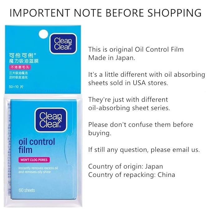 Oil Control Film Replacment for Clean & Clear Oil-Absorbing Sheets,5pack(total 300sheets)Oil Blotting Sheets for Face,9% Larger,Makeup Friendly High-performance Handy Face Blotting Paper for Oily Skin-BrightBean Baby