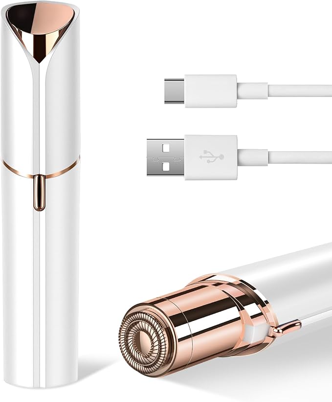 Facial Hair Remover for Women- as Seen on TV Painless Face Shaver -Mini Hair Remover, Electric Razor Shaver Portable Bikini Epilator for Lips, Chin, Armpit, Peach Fuzz, Fingers, Neck, Cheek (White-BrightBean Baby