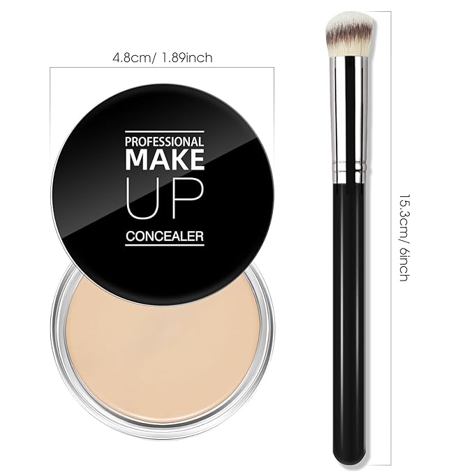 Cream Concealer Full Coverage Makeup, Matte Color Correcting Concealer with Brush, Waterproof, Conceals Blemish, Pores and Spots, Under Eye Makeup Concealer for Dark Circles (#02 LIGHT CREAM)-BrightBean Baby