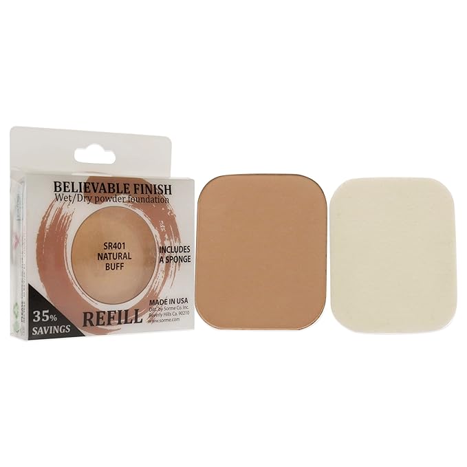 Sorme Cosmetics Believable Finish Powder Foundation Refill in Natural Buff (0.23oz) | Medium to Full Coverage Makeup Foundation Powder | Matte Finish Pressed Powder | Cruelty-Free Powder Makeup-BrightBean Baby