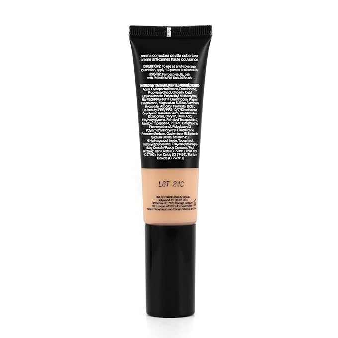 Palladio Full-Coverage Color Correction CC Cream, Oil-Free with Peptides & Vitamin C, Best for Correcting Redness and Uneven Skin Tone, Buildable Foundation Coverage (Light 21C)-BrightBean Baby
