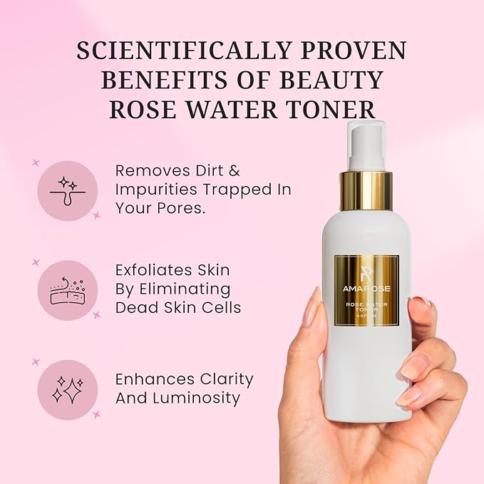 Amarose Rose Water Spray - Revitalizing, Facial Toner - Water for Face - Rose Water Toner - All Skin Types - Hydrating- Rosewater, Spray, Mist with Hyaluronic Acid-BrightBean Baby