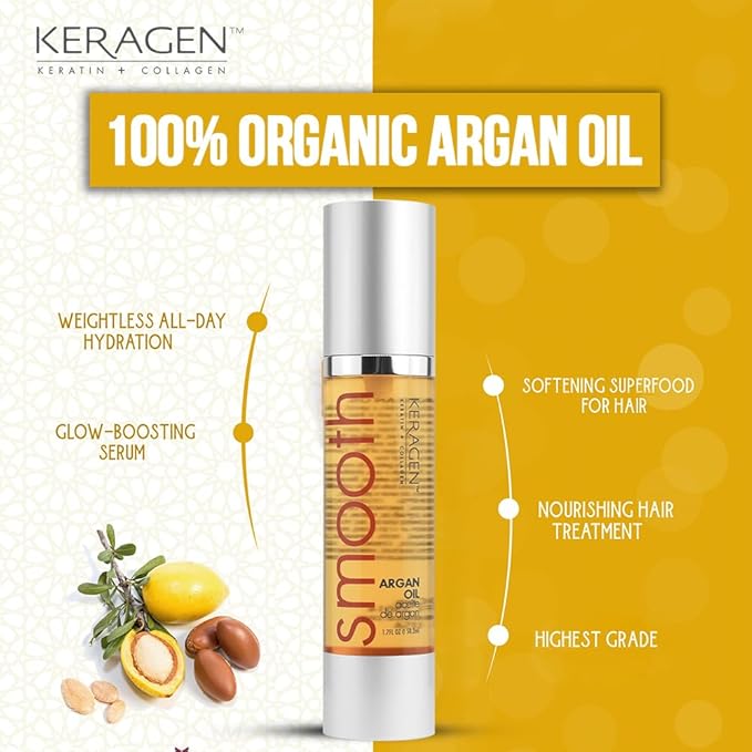 KERAGEN - Nourishing Hair Serum for Dry Damaged Hair - Argan Oil for Hair Treatment - Brilliant Shine, Heat Protection with Paraben, Phthalate and Sulfate Free Formula (1.7 Oz)-BrightBean Baby