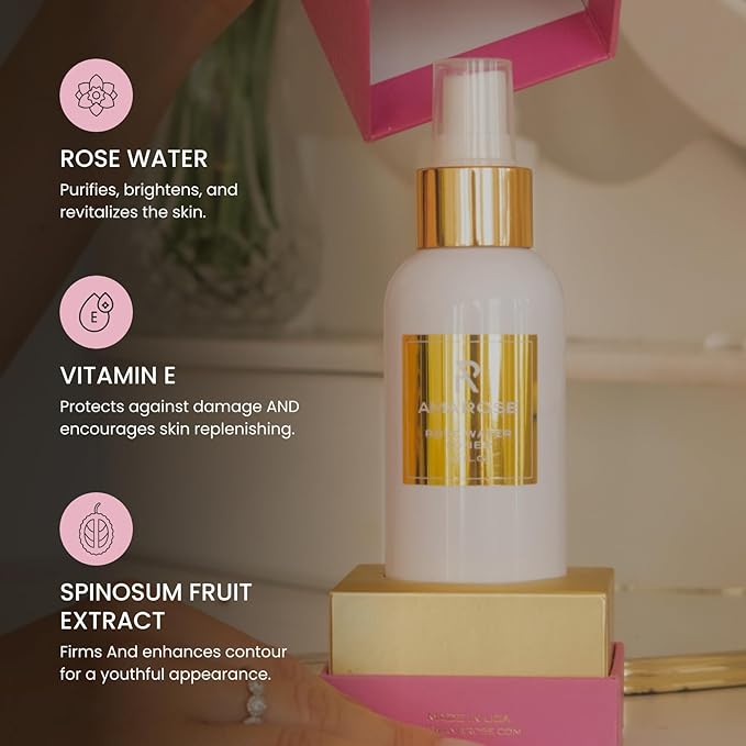 Amarose Rose Water Spray - Revitalizing, Facial Toner - Water for Face - Rose Water Toner - All Skin Types - Hydrating- Rosewater, Spray, Mist with Hyaluronic Acid-BrightBean Baby