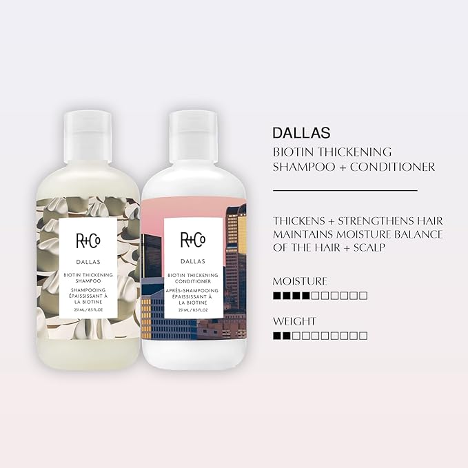R+Co Dallas Biotin Hair Thickening Shampoo and Conditioner Set (8.5 Oz) + Deluxe Sample (.5 Oz) | For Hair Growth | Sulfate-Free | Vegan + Cruelty-Free |-BrightBean Baby