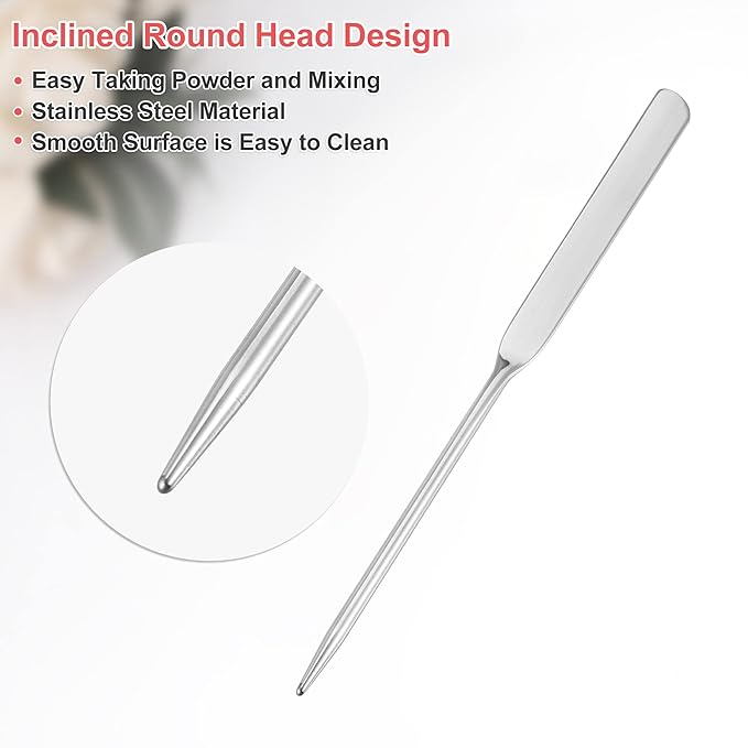 VOCOSTE 1 Set Stainless Steel Makeup Spatula, Liquid Foundation Spatula Tool with Faux Leather Case, Lipstick Nail Polish Mixing Palette Spatula, Beige-BrightBean Baby