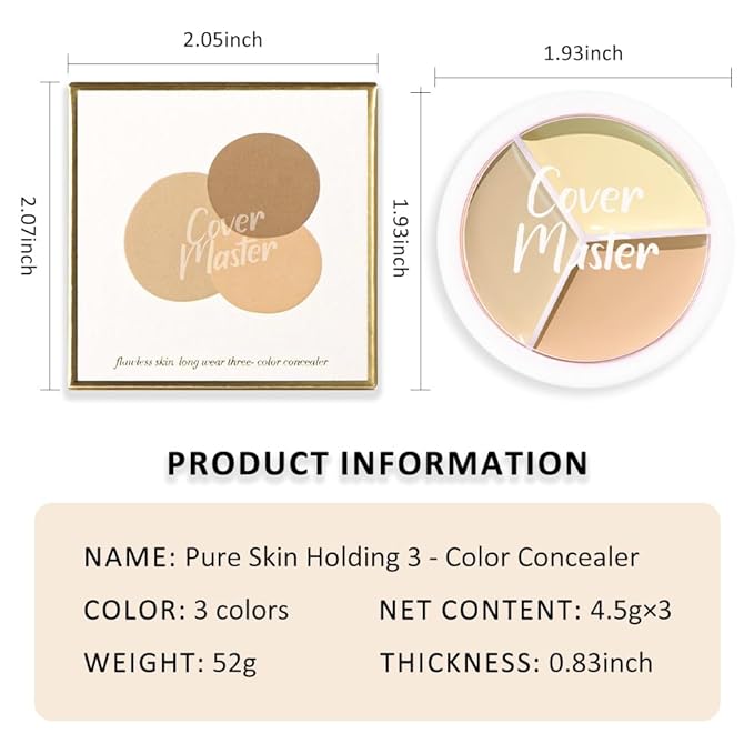 Kaely Tri Color Concealer Pot,Color Correcting Concealer for Dark Circles Spots,3 Color Cream Concealer Full Coverage,Foundation Contour Makeup Palettes,under Eye Brightener corrector de ojeras,03-BrightBean Baby
