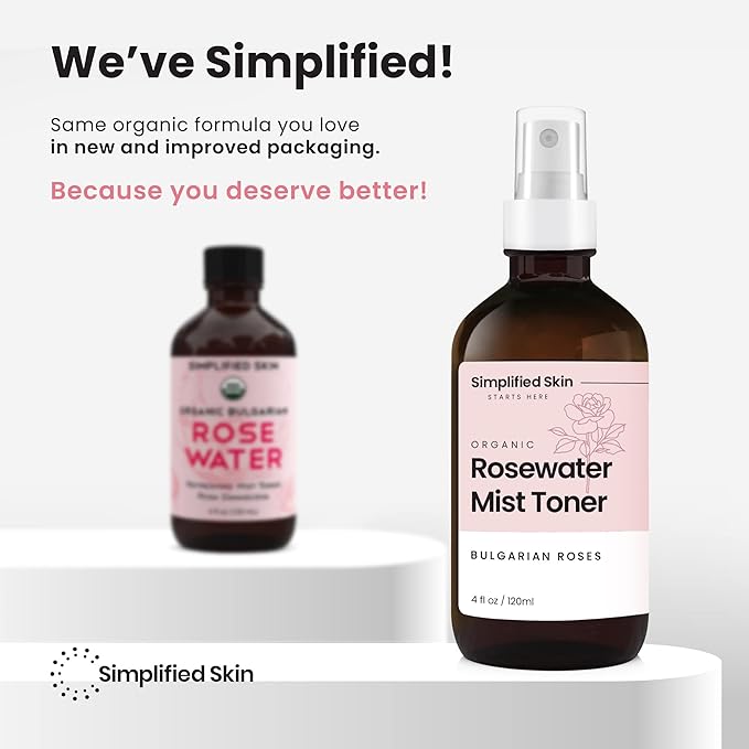 Simplified Skin Rose Water Spray for Face – Natural Organic Facial Toner – Hydrating Face & Hair Mist & Makeup Remover – Alcohol-Free 4 Fl Oz 3-Pack-BrightBean Baby