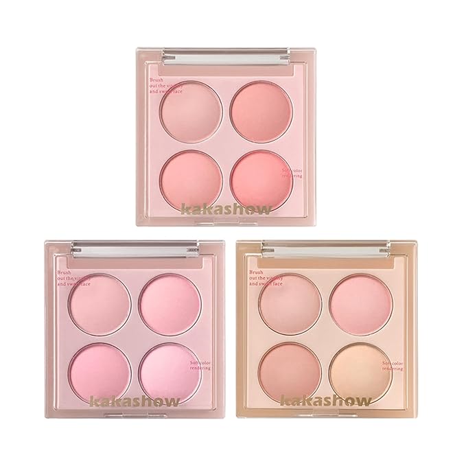 Matte Blush Powder Palette, Blending Mood Cheek, 4 Blendable Shades Korean Fairy Pink Blusher in Lightweight Smooth Powder, Vegan Makeup (Cantaloupe 3#, 1.84 ounces)-BrightBean Baby