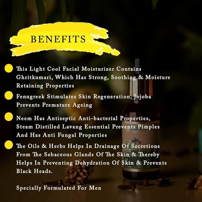 Roots & Herbs Ayurvedic Natural Treatment 100% Vegan No Paraben Lavang Rehydrating Skin Moisturizer Elixir for Men- 50 ML-BrightBean Baby