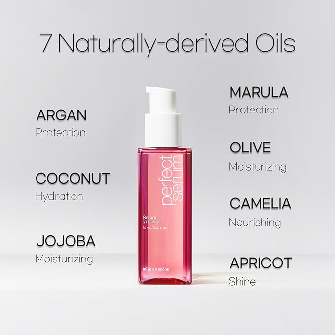 Mise En Scene Perfect Styling Serum for Heat Damage Protection - Hair Serum for holding Bounce, Hair Essence for Long Lasting Curl, Powdery Scent, with Argan Oils, 2.70 fl. Oz-BrightBean Baby