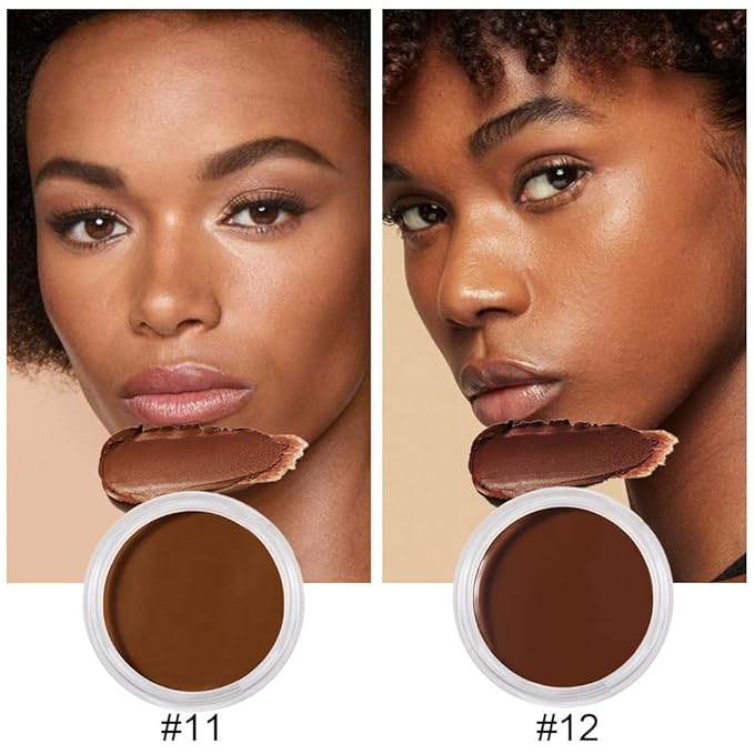 Kaely 2Pcs Cream Pot Concealer Full Coverage Set,Conceal Brighten Dark Circles,under Eye Color Correcting Concealer,Waterproof Foundation Palette with Brush,corrector de ojeras,Vegan Makeup,11+12-BrightBean Baby