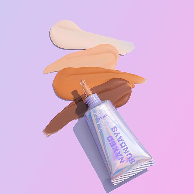 Naked Sundays BeautyScreen™ SPF 50 Mineral Peptide Foundation Tint – 2-in-1 Skin Tint & Mineral Sunscreen | Radiant, Buildable Coverage, Acne-Safe, Infused with Peptides (3 Warm Honey, 1.01 oz)-BrightBean Baby