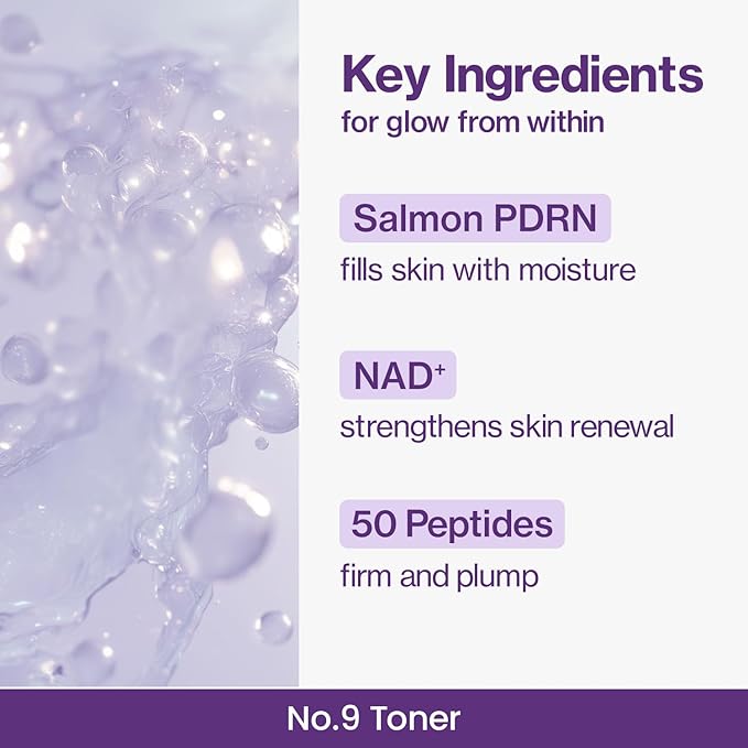 numbuzin No.9 Toner | NAD+ PDRN Glow Boosting Toner | Glowing, Firming, Hydrating, Elasticity, Wrinkles, Fine Lines, Korean Skincare | Salmon PDRN, Peptides, NAD | Essence for Dry Skin | 5.07 fl. Oz-BrightBean Baby