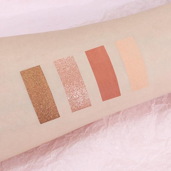 4 Colors Matte Shimmer Eyeshadow Makeup Palette,Rose Gold Champagne Nude Highly Pigmented Natural Neutral Eye Shadow Palette,Long Lasting Waterproof Naturing-Looking Women Girls Eye Shadow,Blendable
