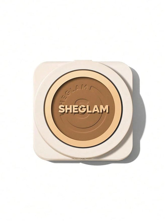 SHEGLAM SKin-Focus Full Coverage Powder Foundation Oil-Control Lightweight Face Pressed Powder Makeup-Porcelain-BrightBean Baby