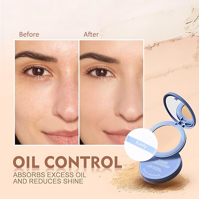 Oil Control Matte Perfection Face Pressed Powder, Matte Smooth Flawless Setting Powder Makeup, Polvo Compacto De Maquillaje, Waterproof Long Lasting, Cruelty Free, 0.35Oz (02 Natural Beige)-BrightBean Baby