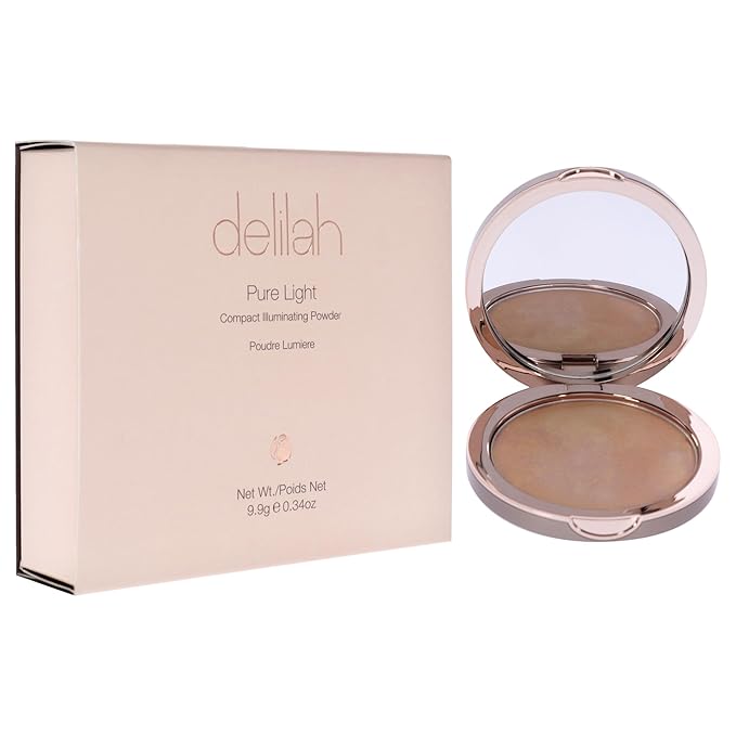 delilah - Pure Light Compact Illuminating Powder - Aura - Lightweight, Long Lasting, Loose Setting Powder Face Makeup For Brightening And Radiant Finish - Light Coverage - Vegan - Cruelty No-0.34 oz-BrightBean Baby