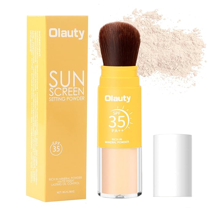 Mineral Sunscreen Setting Powder, SPF 35, Translucent Brush Setting Powder for Face, Long Lasting Oil Control Matte Loose Powder, Lightweight, Breathable (01# Translucent)-BrightBean Baby