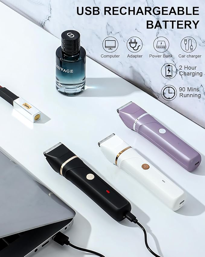 Bikini Trimmer for Women Painless Electric Razor for Women,3 in 1 Pubic Hair Trimmer,USB Recharge Dock,Replaceable Ceramic Blade Heads,IPX7,Personal Shaver Kits,Purple