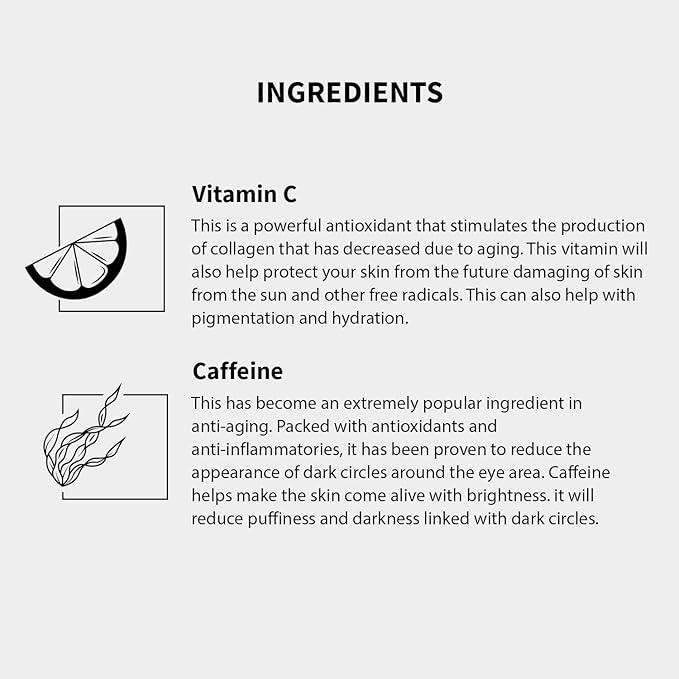 Gle Vitamin C Eye Serum for Dark Circles, Eye Wrinkles and Redness | Dark Circle Under Eye Puffy Eyes Treatment | Caffeine, Vitamin C Hyaluronic Acid | Hydrating & Brightening Scent-Free Travel Size-BrightBean Baby