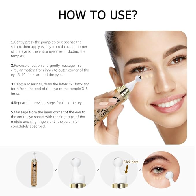 Caffeine Eye Serum Anti Aging, Retinol Eye Serum with 360° Massage Ball for Dark Circles and Puffiness, Deeply Moisturizing, Firms and Lifts Eye Skin, Enhance Skin Elasticity, Smooth Fine Lines-BrightBean Baby