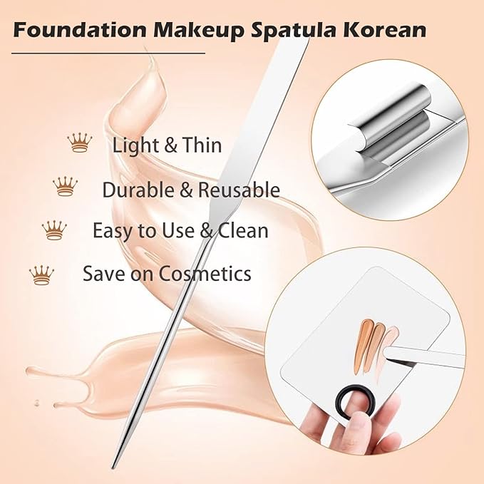Picasso Makeup Spatula and Palette Set, Korean Makeup Spatula with Leather Cover, Stainless Steel Makeup Palette with Scraper Tool, Metal Foundation Palette for Cosmetic Pigment Blendingļ¼SSļ¼