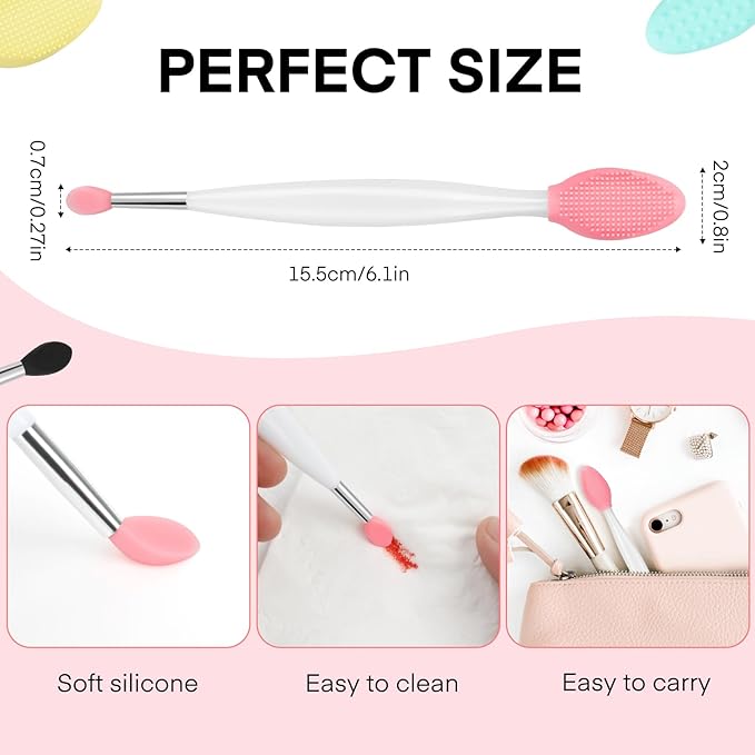 Unaone Lip Scrub Brush - 4 PCS Dual-ended Lip Scrubber Exfoliator and Silicone Lip Brush, 2-in-1 Silicone Lip Scrub Tool Lip Mask Applicator, Gentle Exfoliator & Applicator for Soft-BrightBean Baby