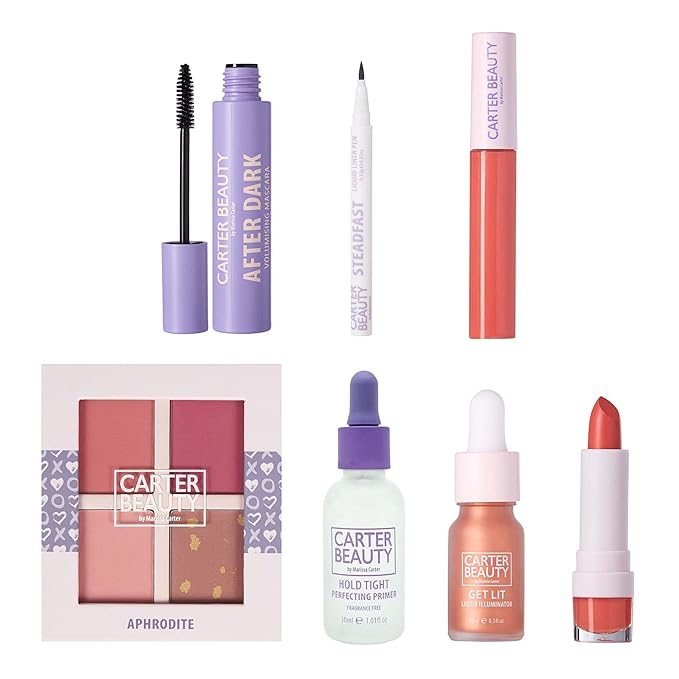Carter Beauty Make Up Edit Giftbox - Makeup Must Haves - Creates Perfect Eye And Face Looks - Includes Mascara, Eyeliner, Lipstick, Primer, Blush Palette - Vegan And Paraben Free - 7 Pc Gift Set-BrightBean Baby